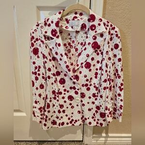 Alberto Makali Red Polka Dot Floral Lace Cotton Linen Blazer 10